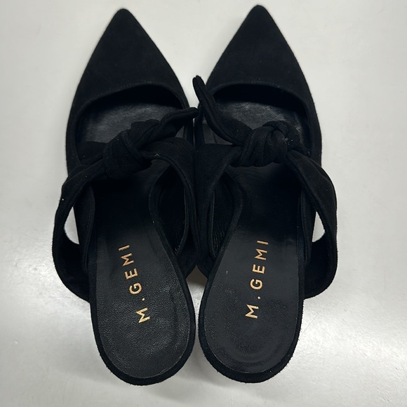 M Gemi Lasso Suede Pointed Toe Tie Bow Heeled Open Back Mules Shoes Black US 6.5 - Picture 4 of 11